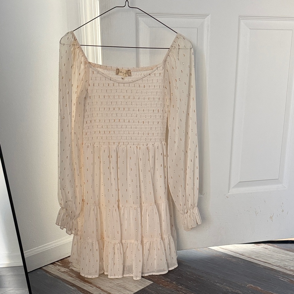 Altar'd State Cream and Gold Smocked Dress